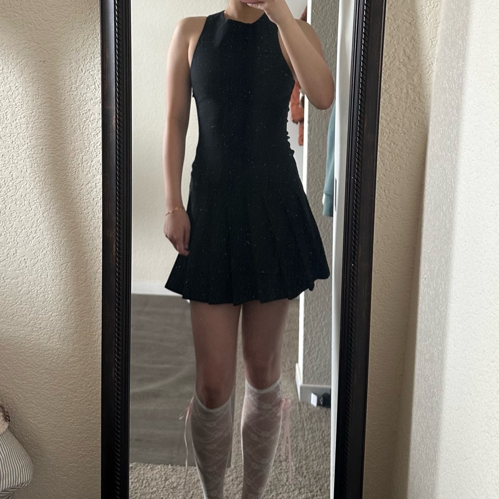 Motel open back black mini kilt dress